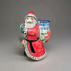 Unikat Polish Pottery Winter Celebration Santa Claus Vase Jar 8.3"